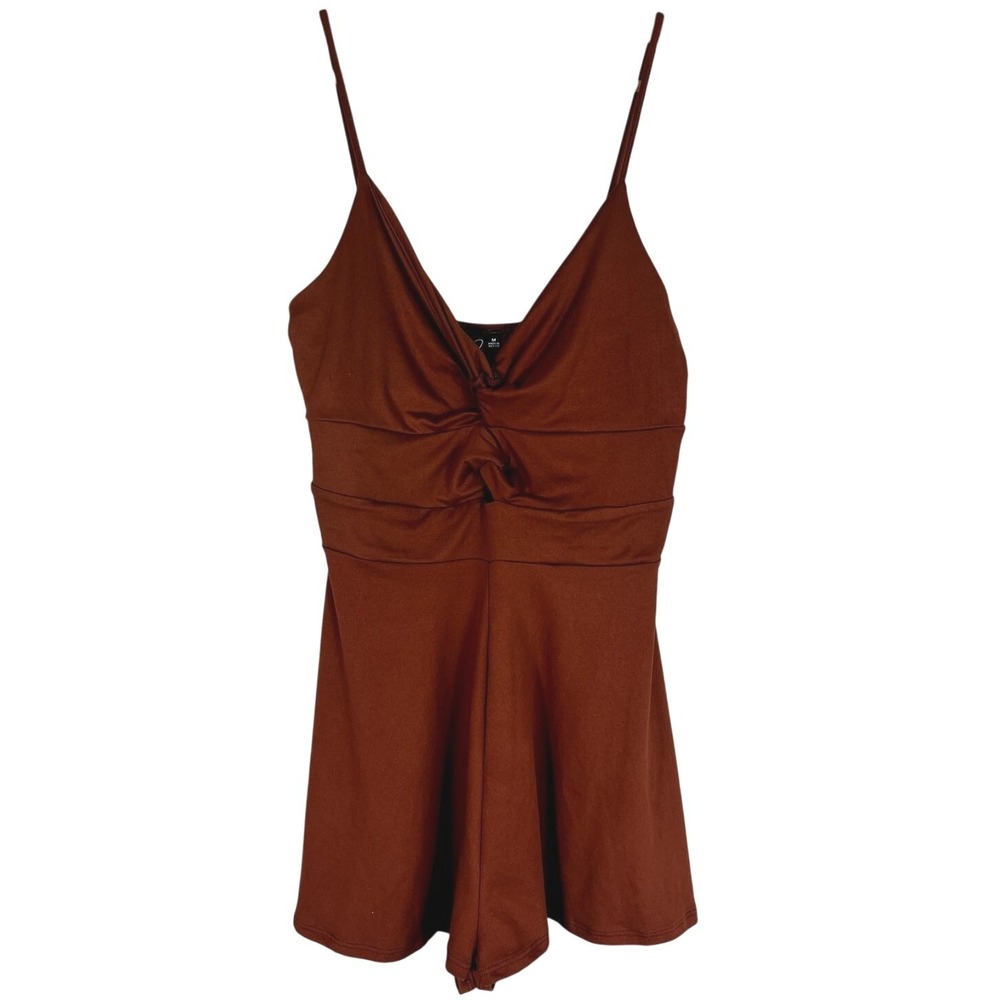 NWT Windsor Country Chic Faux Suede Romper Cutout Brown Western Festival Size M - Picture 2 of 6